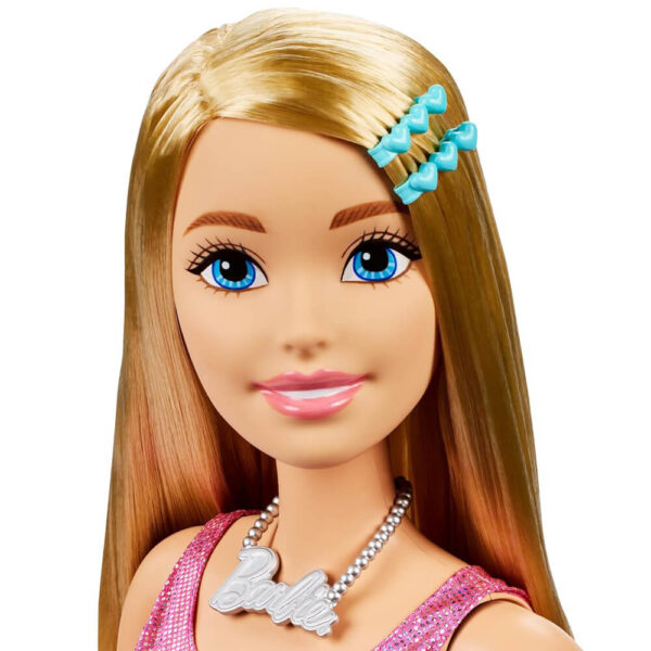 Mattel Large Barbie Doll, 28 Inches Tall, Blond Hair and Shimmery Pink Dress - Image 3