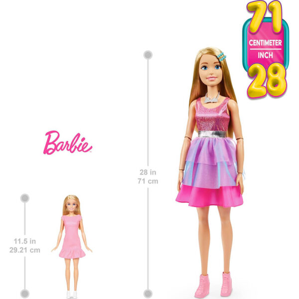 Mattel Large Barbie Doll, 28 Inches Tall, Blond Hair and Shimmery Pink Dress - Image 5