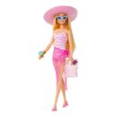 Mattel Barbie Beach Blonde Doll with Pink and White Swimsuit, Accessories, and Beach Bag