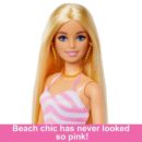 Mattel Barbie Beach Blonde Doll with Pink and White Swimsuit, Accessories, and Beach Bag