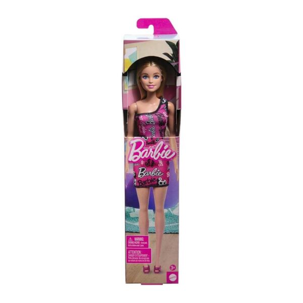 Mattel Barbie Fashion Doll With Straight Blonde Hair Wearing Removable Pink Dress & Shoes With Logo Print - Image 2