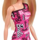 Mattel Barbie Fashion Doll With Straight Blonde Hair Wearing Removable Pink Dress & Shoes With Logo Print