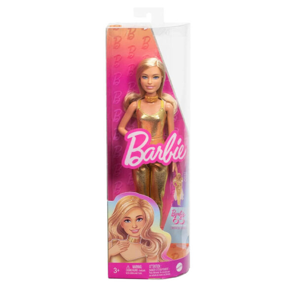Mattel Barbie Fashionistas Doll #222, Petite With Blonde Wavy Hair, Golden Jumpsuit, 65th Anniversary - Image 2