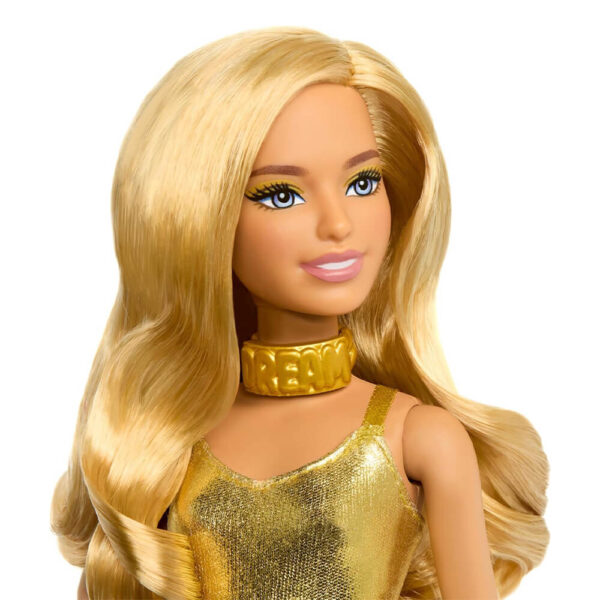 Mattel Barbie Fashionistas Doll #222, Petite With Blonde Wavy Hair, Golden Jumpsuit, 65th Anniversary - Image 4