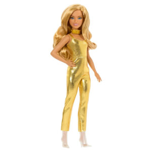 Mattel Barbie Fashionistas Doll #222, Petite With Blonde Wavy Hair, Golden Jumpsuit, 65th Anniversary