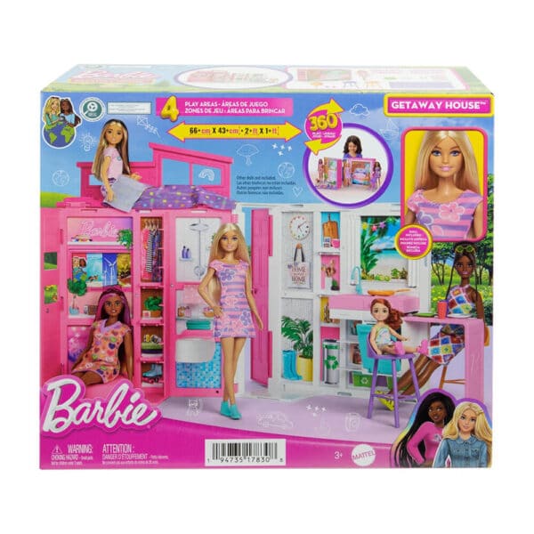 Mattel Barbie Getaway House, Doll House Playset With 4 Play Areas And 11 Decor Accessories & Doll - Image 2