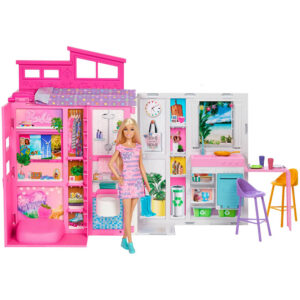 Mattel Barbie Getaway House, Doll House Playset With 4 Play Areas And 11 Decor Accessories & Doll