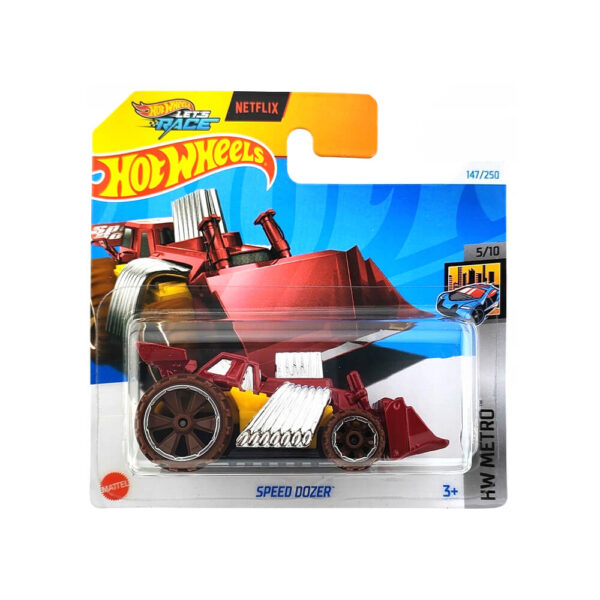 Hot Wheels Speed Dozer (Red, Yellow, Chrome & Brown Let's Race) 5/10 HW Metro - 2024-147/250 (Short Card) - HTF03 - Image 2