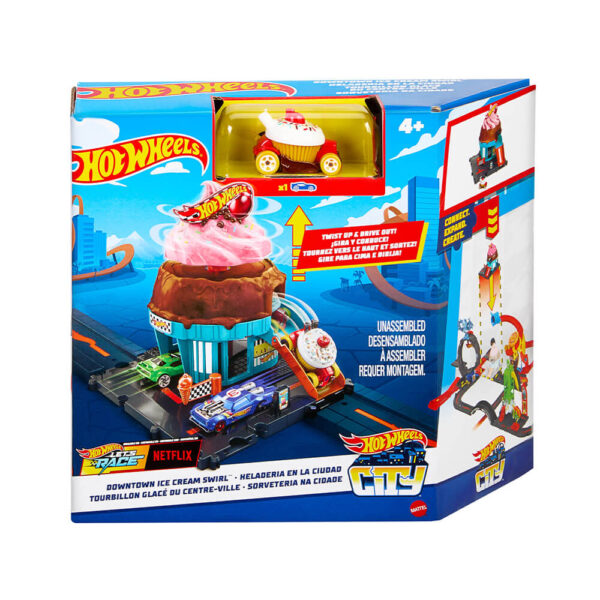 Mattel Hot Wheels City Track Set With 1 Hot Wheels Car, Ice Cream Shop Playset - Image 2