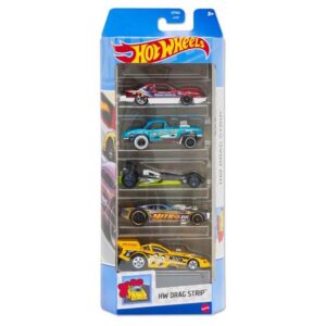 Hot Wheels  Drag Strip (1988 Ford T-Bird, 1962 Corvette Gasser, Hot Wired, Nitro Doorslammer & Mustang Funny Car) 5 Vehicle Pack (HTV54)