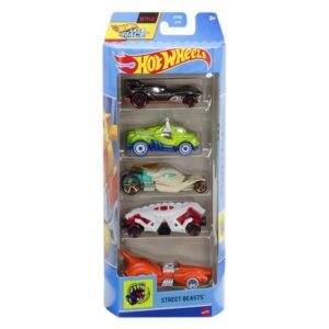 Hot Wheels  Street Beasts (Howlin Heat, Purrfect Speed, Tomp Up, Double Demon & Steer Clear) 5 Vehicle Pack (HTV55)