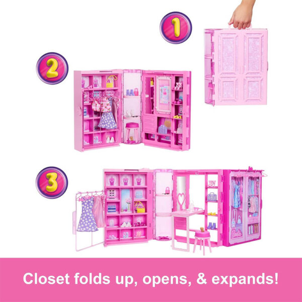 Mattel Barbie Dream Closet Toy Playset With Fashion Doll, CloThes, & Accessories, 3-Ft-Wide With 25+ Pieces - Image 3