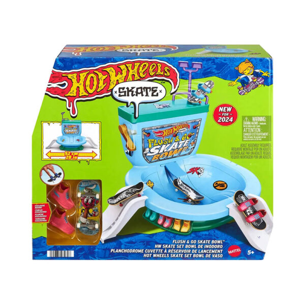 Mattel Hot Wheels Skate Flush & Go Skate Bowl Fingerboard Set With 1 Exclusive Board & Pair Of Removable Skate Shoes - Image 2