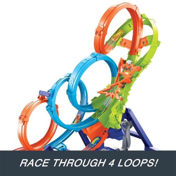 Mattel Hot Wheels 4-Loop Crash Out Track Set With Motorized Booster & 1:64 Scale Toy Car - Image 3