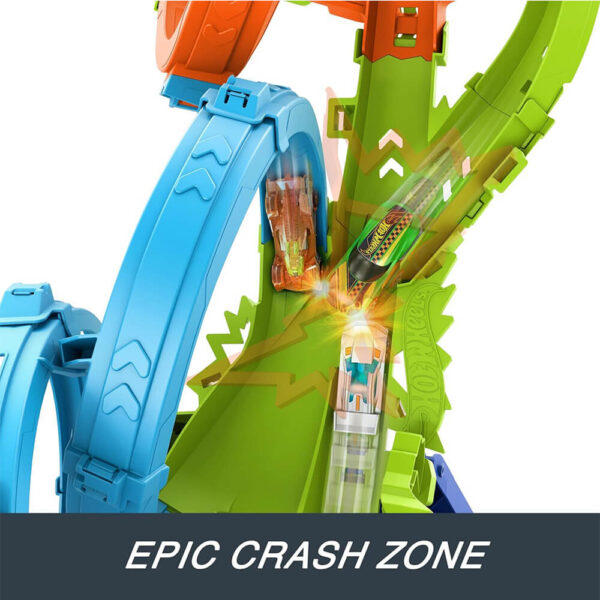 Mattel Hot Wheels 4-Loop Crash Out Track Set With Motorized Booster & 1:64 Scale Toy Car - Image 4