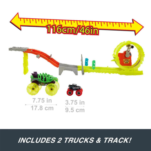 Mattel Hot Wheels Monster Trucks Power Smashers Charge & Chase Challenge Track Set With Oversized Skelesaurus, 1:64 Scale Bone Shaker & 2 Crushed Cars - Image 3