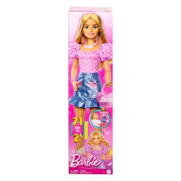 Mattel Barbie 28-in Blonde Fashion Doll with Removable Fashions, Pink Top, Denim Skirt, & Cowboy Boots, Necklace and Purse Accessory - Image 2