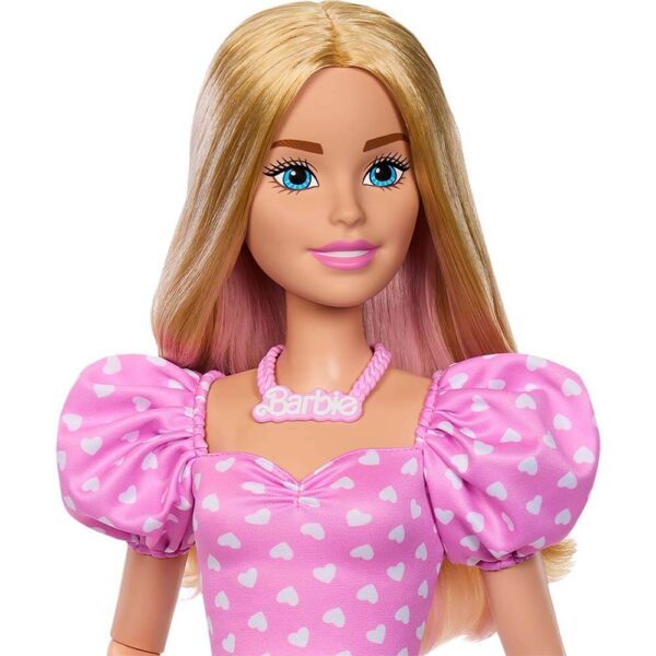 Mattel Barbie 28-in Blonde Fashion Doll with Removable Fashions, Pink Top, Denim Skirt, & Cowboy Boots, Necklace and Purse Accessory - Image 4