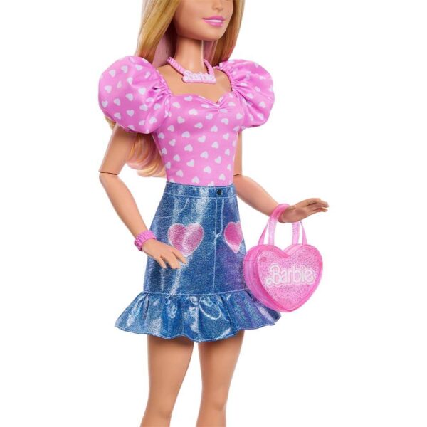 Mattel Barbie 28-in Blonde Fashion Doll with Removable Fashions, Pink Top, Denim Skirt, & Cowboy Boots, Necklace and Purse Accessory - Image 5