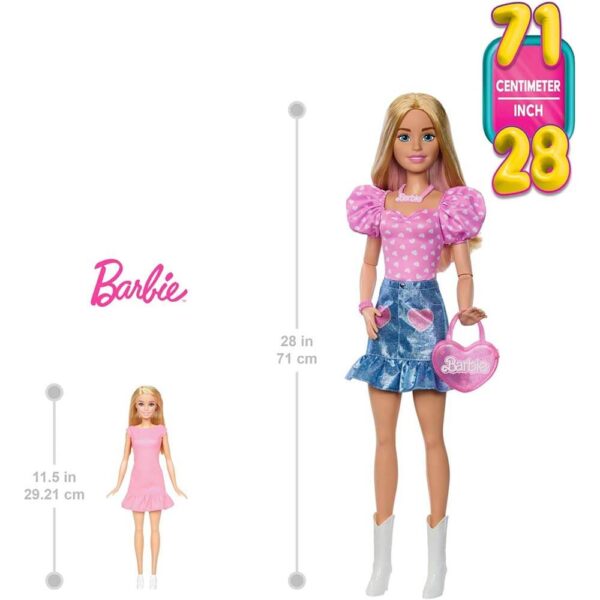 Mattel Barbie 28-in Blonde Fashion Doll with Removable Fashions, Pink Top, Denim Skirt, & Cowboy Boots, Necklace and Purse Accessory - Image 7