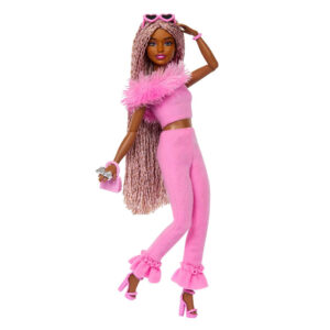 Mattel Barbie Deluxe Style Doll #4 in Soft Pink Jumpsuit, Pink And Brown Braided Hair
