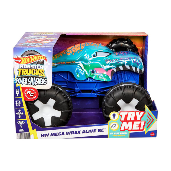 Hot Wheels Monster Trucks Remote Control Car, 1:15 Scale Mega-Wrex Alive Battery-Powered RC Vehicle with Lights & Sounds - Image 2