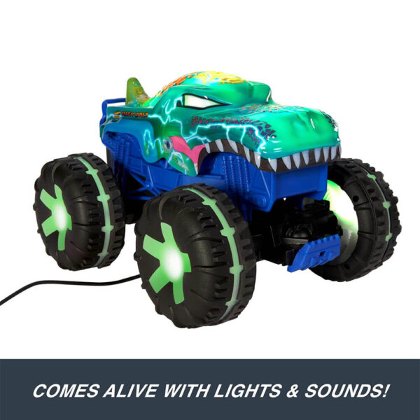 Hot Wheels Monster Trucks Remote Control Car, 1:15 Scale Mega-Wrex Alive Battery-Powered RC Vehicle with Lights & Sounds - Image 3