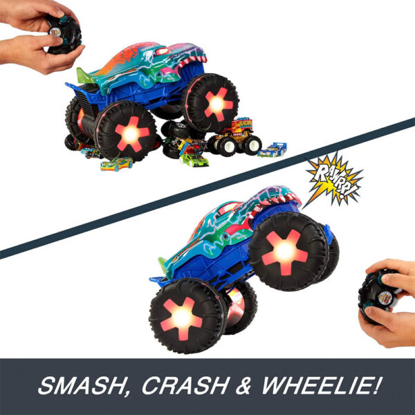 Hot Wheels Monster Trucks Remote Control Car, 1:15 Scale Mega-Wrex Alive Battery-Powered RC Vehicle with Lights & Sounds - Image 4