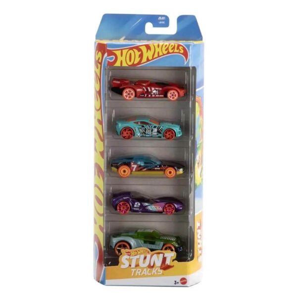 Hot Wheels  Stunt Tracks (Scoopa Di Fuego, La Fasta,  Rev Rod,  Torque Twister & Lightnin Bug)  5 Vehicle Pack (JBJ81)
