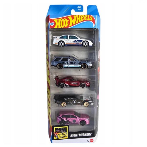 Hot Wheels  Nightburnerz 2025 ('87 Ford Sierra Cosworth, Nissan Maxima Drift Car, '20 Toyota GR Supra, Dimachinni Veloce & Subaru WRX STI) 5 Vehicle Pack (JBJ87)
