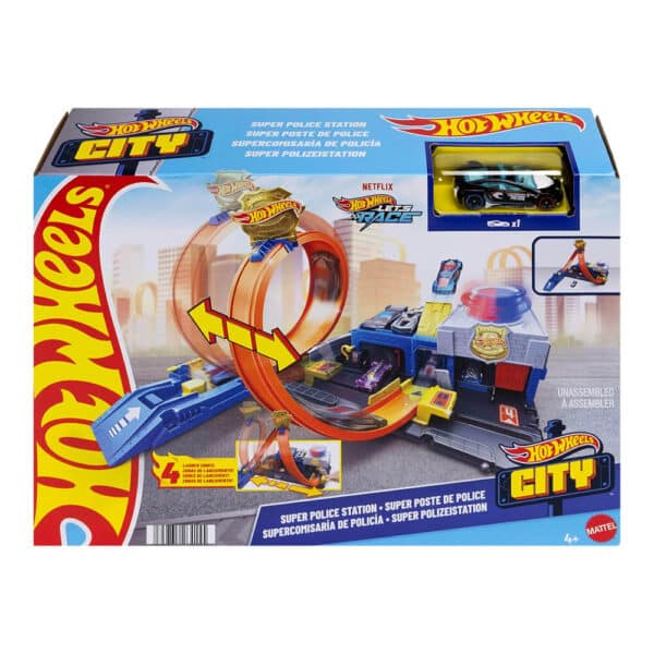 Mattel Hot Wheels City Super Police Station Playset With 1:64 Scale Police Toy Car & Adjustable Track Loop - Image 2
