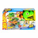 Mattel Hot Wheels  City T-Rex Blaze Battle Playset & 1:64 Scale Die-Cast Car, Dinosaur Nemesis