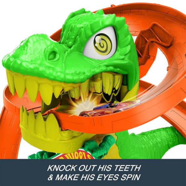Mattel Hot Wheels  City T-Rex Blaze Battle Playset & 1:64 Scale Die-Cast Car, Dinosaur Nemesis - Image 3