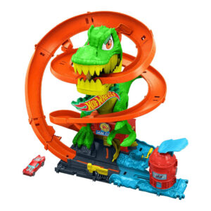 Mattel Hot Wheels  City T-Rex Blaze Battle Playset & 1:64 Scale Die-Cast Car, Dinosaur Nemesis