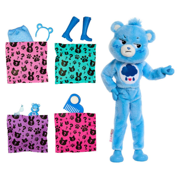 Mattel Barbie Cutie Reveal Care Bears Series Doll & Accessories in Grumpy Bear Plush Costume, 10 Surprises - Image 3