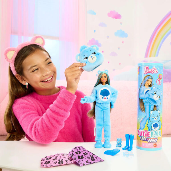 Mattel Barbie Cutie Reveal Care Bears Series Doll & Accessories in Grumpy Bear Plush Costume, 10 Surprises - Image 6