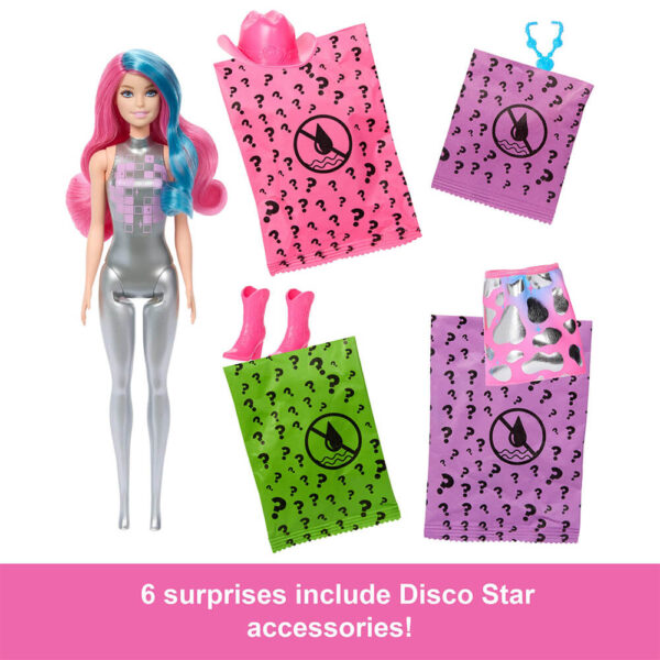 Mattel Barbie Color Reveal Fashion Doll & Accessories with 6 Surprises, Disco Star Series with Metallic Shine & Color-Change Bodice - Image 5