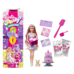 Mattel Barbie Party Unboxed Pet Birthday Series Doll & Accessories, Birthday Bows Set With 10 Surprises