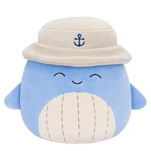 Jazwares Squishmallows - Core: Style Squad -  Light Blue Whale with White Bucket Hat - Samir (7.5 Inch)