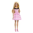 Mattel Barbie 65th Anniversary Fashion Doll With Blonde Hair, Pink Striped Dress And Accessories