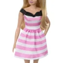 Mattel Barbie 65th Anniversary Fashion Doll With Blonde Hair, Pink Striped Dress And Accessories