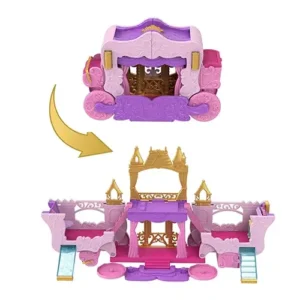Mattel Disney Princess Carriage To Castle Transforming Playset With Aurora Small Doll, 4 Figures & 3 Levels