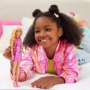 Mattel Barbie Fashionistas Doll #230 in Metallic Pink Minidress With Heart Cut-Out, Blond Hair