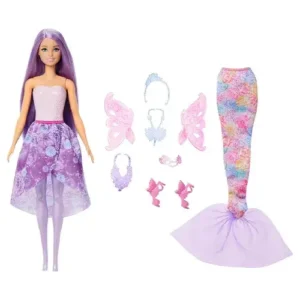 Mattel Barbie Doll with Clothes & Accessories, Fantasy Fashion Pack with 8 Accessories Including Mermaid Tail, Fairy Wings, Royal Necklaces, Shoes & More for 10+ Looks